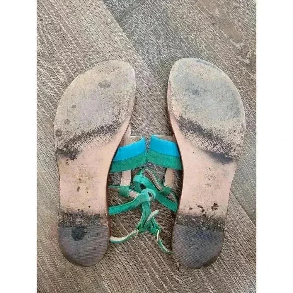 Tory Burch Leather Thong Sandals size 7‎ blue/green #3